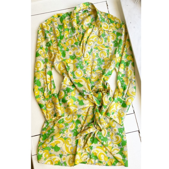 Zara Dresses Zara Silky Baroque Flower Wrap Mini Dress Poshmark